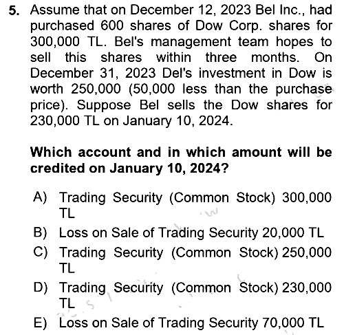 Accounting 2 2024-2025 Ara Sınav - 5. soru