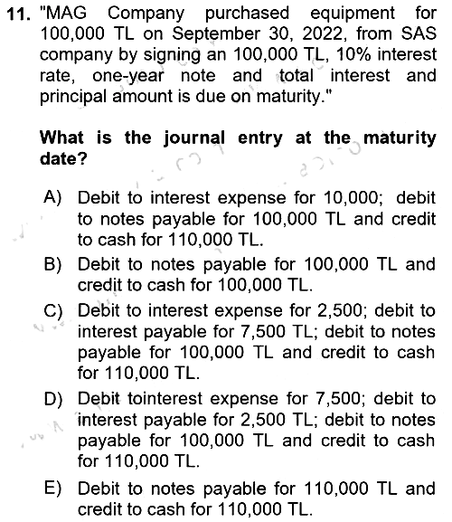 Accounting 2 2024-2025 Ara Sınav - 11. soru
