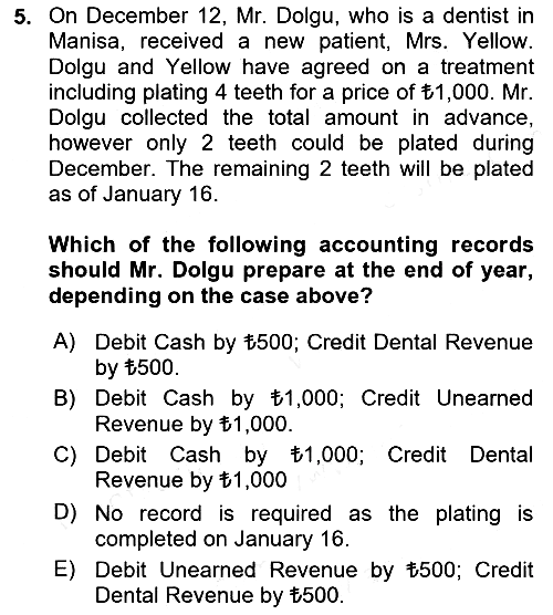 Accounting 2 2018-2019 Dönem Sonu Sınavı - 5. soru