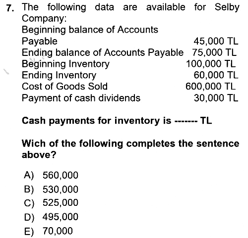 Accounting 2 2024-2025 Dönem Sonu Sınavı - 7. soru