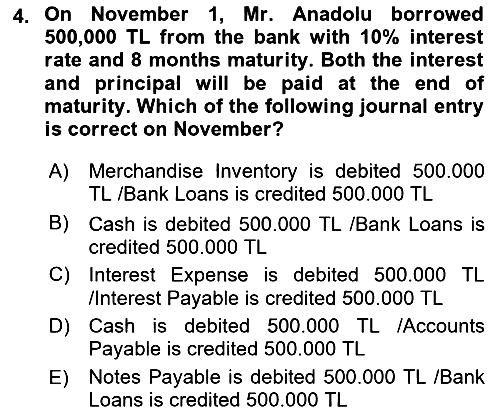 Accounting 2 2021-2022 Yaz Okulu Sınavı - 4. soru