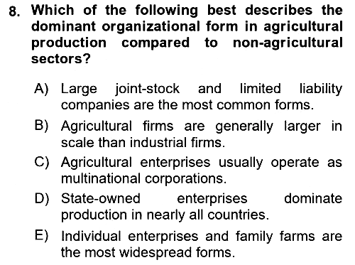 Agricultural Economics 2025-2026 Ara Sınav - 8. soru