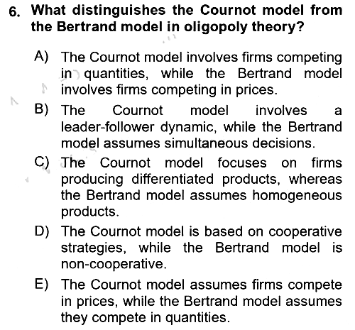 Agricultural Economics 2024-2025 Yaz Okulu Sınavı - 6. soru