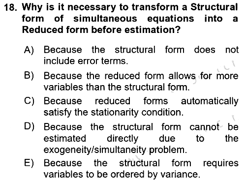 Econometrics 2 2025-2026 Dönem Sonu Sınavı - 18. soru