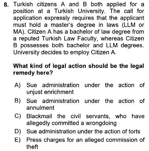 Introduction to Law 2018-2019 Yaz Okulu Sınavı - 8. soru