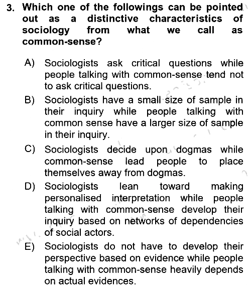 Introduction to Sociology 2017-2018 Ara Sınav - 3. soru