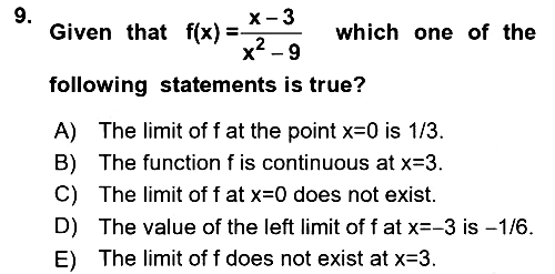 Mathematics 1 2018-2019 Dönem Sonu Sınavı - 9. soru