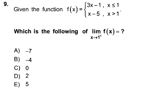 Mathematics 1 2025-2026 Dönem Sonu Sınavı - 9. soru