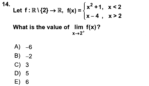 Mathematics 1 2021-2022 Yaz Okulu Sınavı - 14. soru