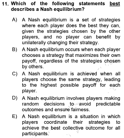Microeconomic Theory 2024-2025 Dönem Sonu Sınavı - 11. soru