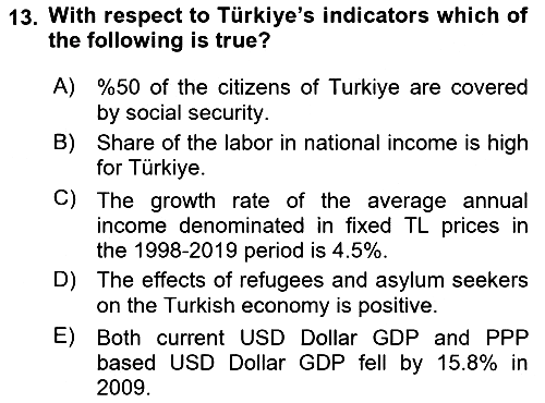 Turkish Economy 2024-2025 Ara Sınav - 13. soru