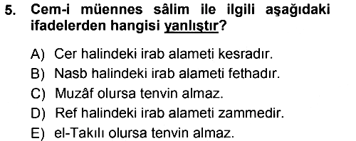 Arapça 1 2012-2013 Dönem Sonu Sınavı - 5. soru