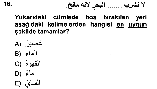 Arapça 1 2012-2013 Dönem Sonu Sınavı - 16. soru