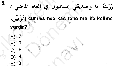 Arapça 1 2014-2015 Dönem Sonu Sınavı - 5. soru