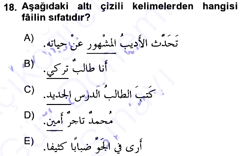 Arapça 1 2015-2016 Dönem Sonu Sınavı - 18. soru