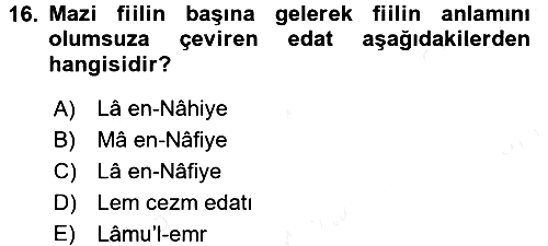 Arapça 1 2017-2018 Dönem Sonu Sınavı - 16. soru