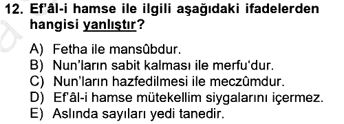 Arapça 2 2012-2013 Ara Sınav - 12. soru