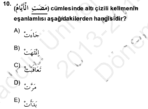 Arapça 2 2013-2014 Dönem Sonu Sınavı - 10. soru