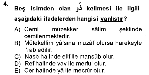 Arapça 2 2013-2014 Tek Ders Sınavı - 4. soru