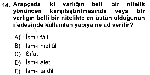 Arapça 2 2021-2022 Yaz Okulu Sınavı - 14. soru