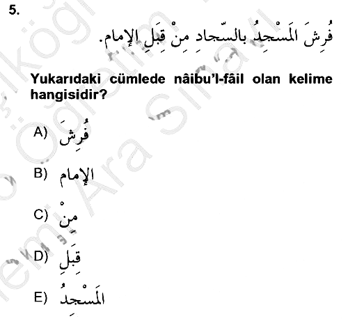 Arapça 3 2025-2026 Ara Sınav - 5. soru