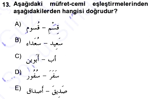 Arapça 3 2015-2016 Dönem Sonu Sınavı - 13. soru