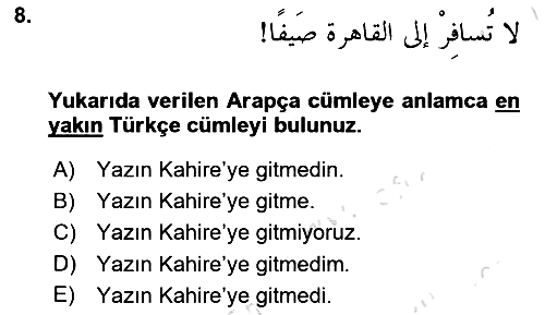 Arapça 3 2023-2024 Dönem Sonu Sınavı - 8. soru