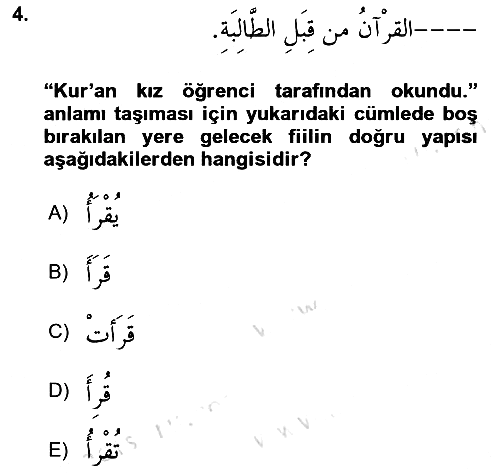 Arapça 3 2024-2025 Yaz Okulu Sınavı - 4. soru