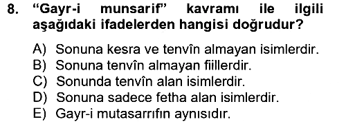 Arapça 4 2012-2013 Dönem Sonu Sınavı - 8. soru
