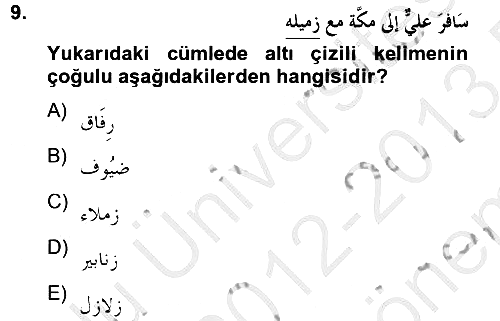 Arapça 4 2012-2013 Dönem Sonu Sınavı - 9. soru