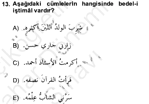 Arapça 4 2013-2014 Dönem Sonu Sınavı - 13. soru