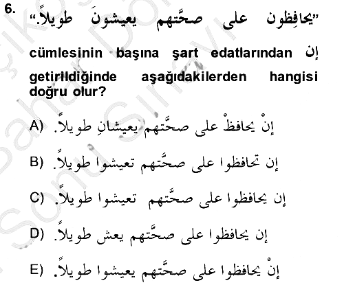 Arapça 4 2014-2015 Dönem Sonu Sınavı - 6. soru