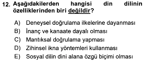 Din Eğitimi ve Din Hizmetlerinde Rehberlik 2016-2017 3 Ders Sınavı - 12. soru