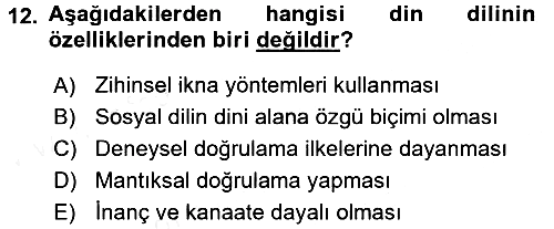 Din Eğitimi ve Din Hizmetlerinde Rehberlik 2017-2018 3 Ders Sınavı - 12. soru
