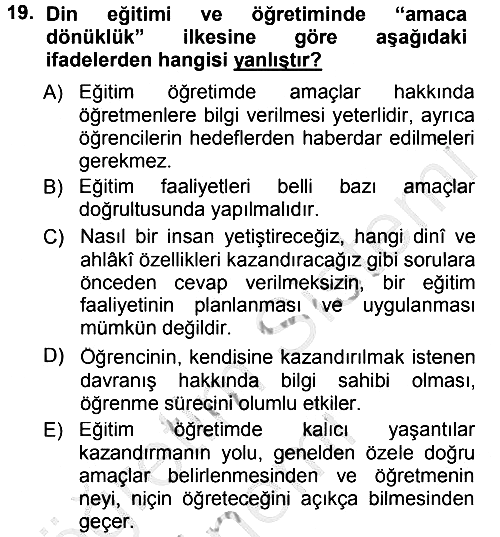 Din Eğitimi ve Din Hizmetlerinde Rehberlik 2012-2013 Ara Sınav - 19. soru