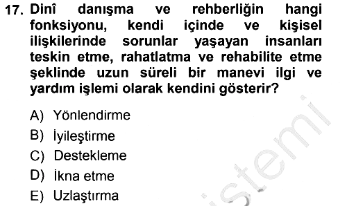Din Eğitimi ve Din Hizmetlerinde Rehberlik 2012-2013 Dönem Sonu Sınavı - 17. soru