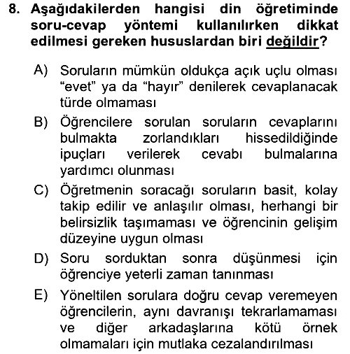 Din Eğitimi ve Din Hizmetlerinde Rehberlik 2016-2017 Dönem Sonu Sınavı - 8. soru