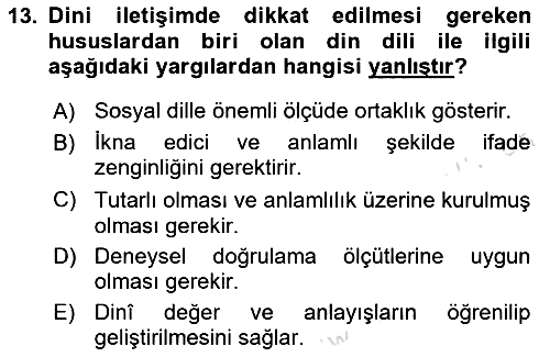 Din Eğitimi ve Din Hizmetlerinde Rehberlik 2024-2025 Yaz Okulu Sınavı - 13. soru