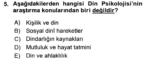 Din Psikolojisi 2016-2017 3 Ders Sınavı - 5. soru