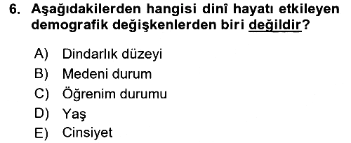 Din Psikolojisi 2016-2017 3 Ders Sınavı - 6. soru