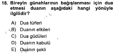 Din Psikolojisi 2016-2017 3 Ders Sınavı - 18. soru
