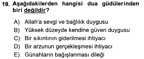 Din Psikolojisi 2016-2017 3 Ders Sınavı - 19. soru