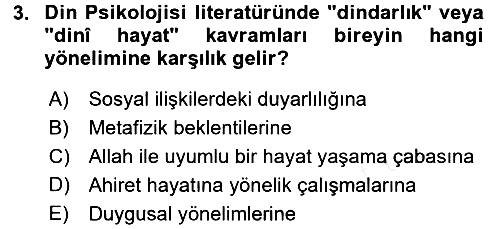 Din Psikolojisi 2017-2018 3 Ders Sınavı - 3. soru