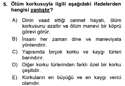 Din Psikolojisi 2017-2018 3 Ders Sınavı - 5. soru