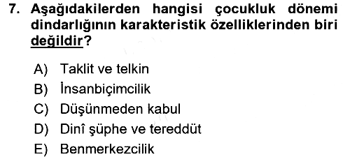 Din Psikolojisi 2017-2018 3 Ders Sınavı - 7. soru