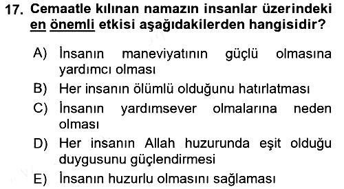 Din Psikolojisi 2017-2018 3 Ders Sınavı - 17. soru