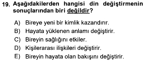 Din Psikolojisi 2017-2018 3 Ders Sınavı - 19. soru