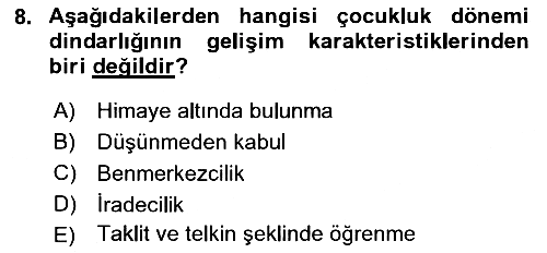 Din Psikolojisi 2018-2019 3 Ders Sınavı - 8. soru