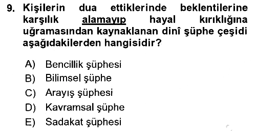 Din Psikolojisi 2018-2019 3 Ders Sınavı - 9. soru
