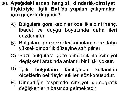 Din Psikolojisi 2013-2014 Ara Sınav - 20. soru